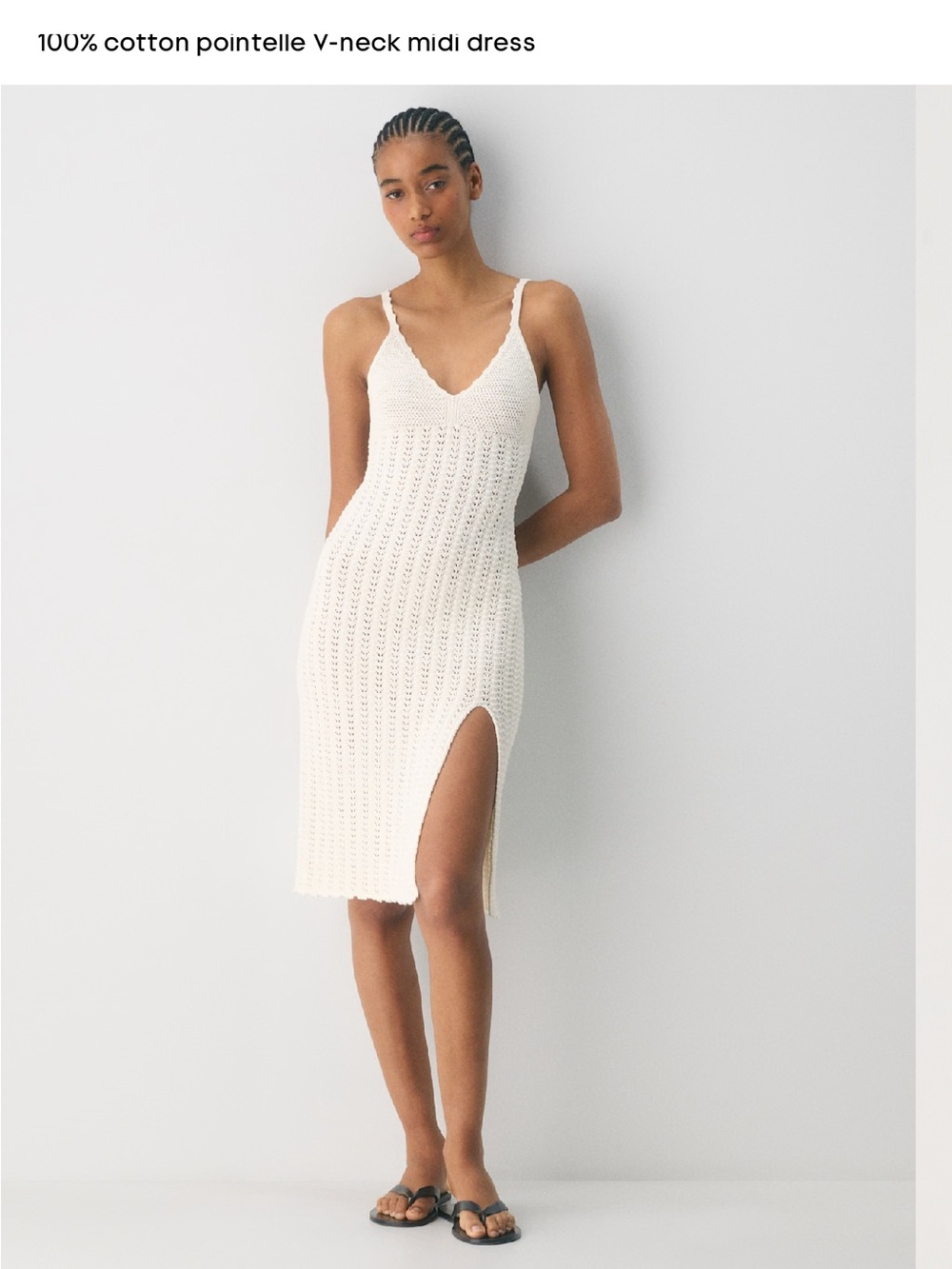 Wilfred Cream Crochet Knit Midi Dress with V-Neck